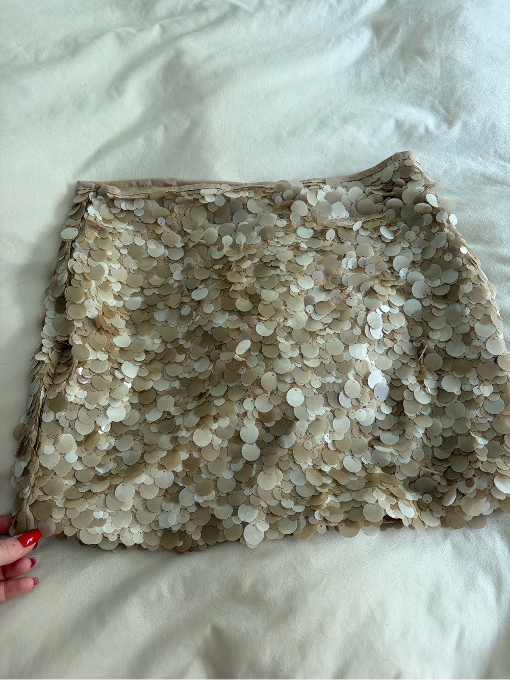 Sequin Mini Skirt in Neutral Beige - Picture 2 of 4
